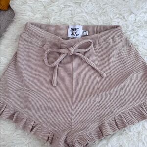 Princess Polly Ruffled Waffle Knit Drawstring Beige Knit Shorts